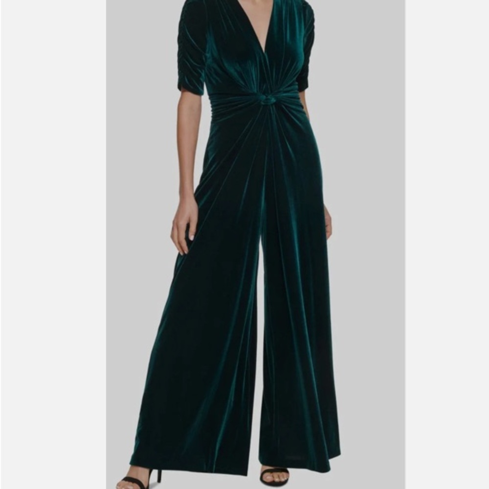 Vince Camuto Velvet Jumpsuit in Emerald Green